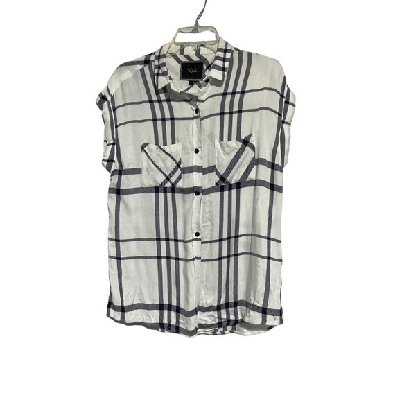 Rails Britt Women's Button Down Shirt Ultra Soft Plaid Short Sleeve White Gray M - Picture 1 of 6